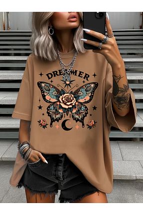 تیشرت قهوه ای زنانه اورسایز aynewmoda - کد 921280816
