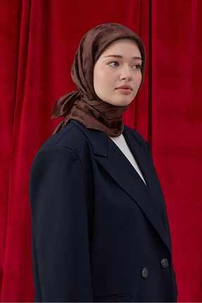 شال قهوه ای زنانه ابریشم Şalland - کد 921297934