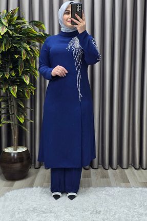 لباس مجلسی حجاب آبی زنانه کرپ Elmas Tesettür - کد 922111782