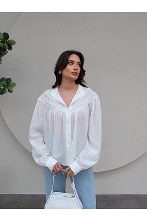 پیراهن سفید زنانه اورسایز ESRAHELVACI - کد 921315545