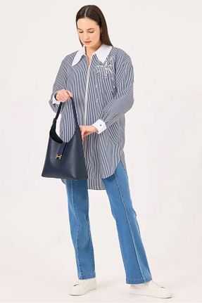 پیراهن سرمه ای زنانه Relaxed SEÇİL - کد 922858760
