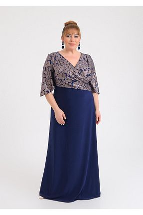 لباس مجلسی سایز بزرگ سرمه ای زنانه پلی استر - الاستین LİLAS XXL - کد 801441301