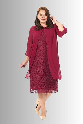 لباس مجلسی سایز بزرگ زرشکی زنانه پلی استر - الاستین LİLAS XXL - کد 32947599