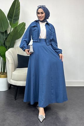 ست بالاتنه و پائین تنه حجاب آبی زنانه کلوش Tesettür Diyarı - کد 921331998
