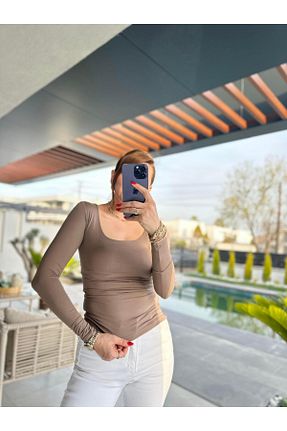 بادی قهوه ای زنانه یقه مربعی Betül Babacan - کد 921358588