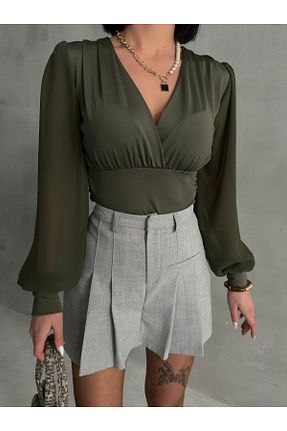 بلوز خاکی زنانه ساده QUTTA - کد 921368432