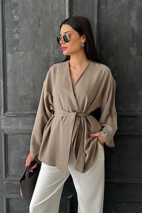 کافتان و کیمونو حجاب بژ زنانه کتان oshebu - کد 905559185