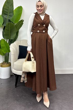 ست بالاتنه و پائین تنه حجاب قهوه ای زنانه رگولار Tesettür Diyarı - کد 921366362