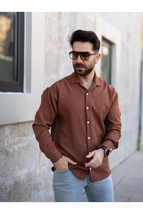 پیراهن قهوه ای مردانه اورسایز YONEZ MODA - کد 921371335