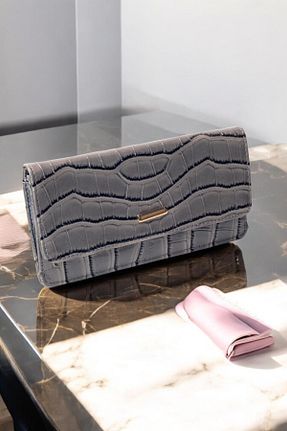 کیف پول طوسی زنانه ابعاد بزرگ KRB POLO ACCESSORİES - کد 921379996