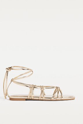 صندل طلائی زنانه پاشنه تخت Stradivarius - کد 921379697