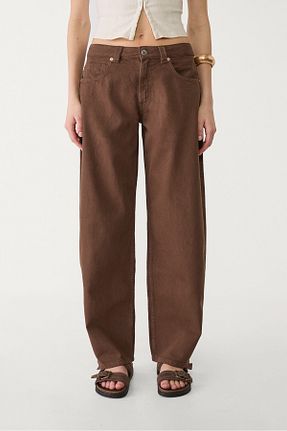 شلوار جین قهوه ای زنانه پاچه پهن Stradivarius - کد 921391521