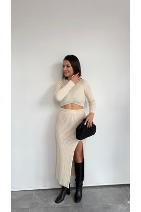 ست بالاتنه و پائین تنه بژ زنانه تریکو nazlı Yiğiter - کد 921475115
