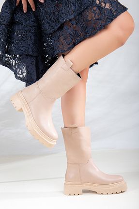 بوت / نیم بوت بژ زنانه چرم مصنوعی Daxtors - کد 348905995