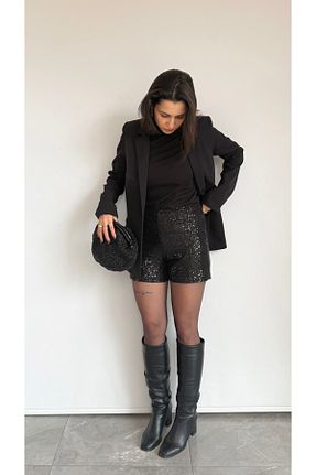 شلوارک و برمودا مشکی زنانه پولک دوزی nazlı Yiğiter - کد 921478231