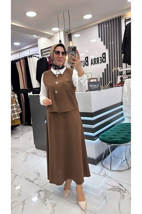 ست بالاتنه و پائین تنه حجاب قهوه ای زنانه رگولار TRİPEN - کد 921482410