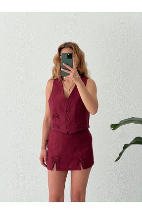 ست بالاتنه و پائین تنه زرشکی زنانه بافتنی pelish - کد 921497929
