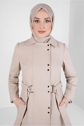 پالتو پشمی حجاب بژ زنانه رگولار Alvina - کد 790411314