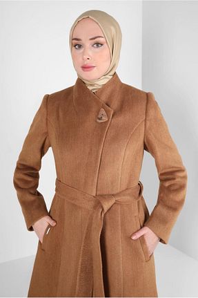 پالتو پشمی حجاب قهوه ای زنانه رگولار Alvina - کد 797457617