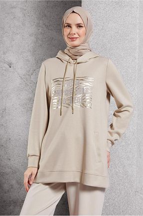 تونیک حجاب بژ زنانه مخلوط ویسکون Alvina - کد 882358331