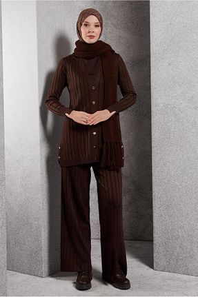 ست بالاتنه و پائین تنه حجاب قهوه ای زنانه رگولار Alvina - کد 879364802