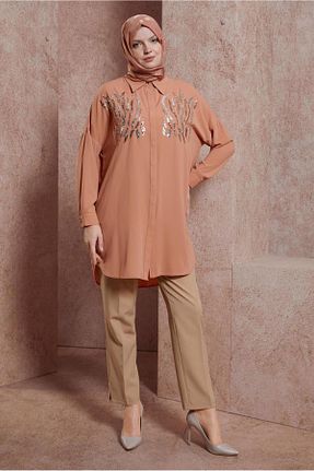 تونیک حجاب قهوه ای زنانه پلی استر Alvina - کد 833022304
