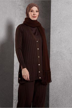 ست بالاتنه و پائین تنه حجاب قهوه ای زنانه رگولار Alvina - کد 879364802