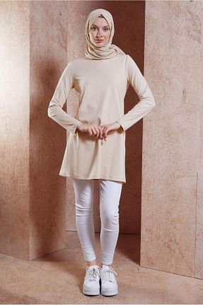 تونیک حجاب بژ زنانه %100 پنبه Alvina - کد 849218058