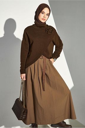 دامن حجاب قهوه ای زنانه رگولار Alvina - کد 879364782