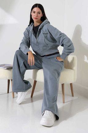 سوئیشرت طوسی زنانه رنگی MOSRANİC - کد 900554663