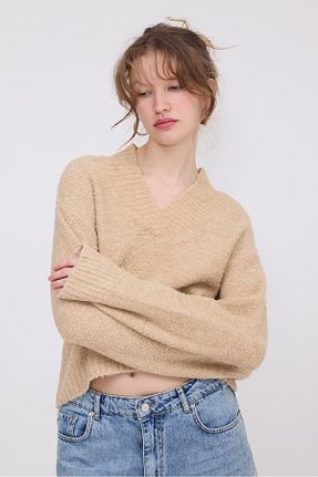پلیور بژ زنانه ساده Addax - کد 921512191