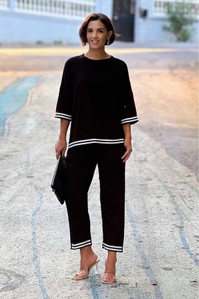 ست بالاتنه و پائین تنه مشکی زنانه بافتنی Nevin Kaya Moda - کد 850828219