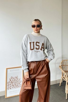 سوئیشرت قهوه ای زنانه چاپی VAGGON - کد 795967292