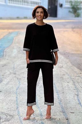ست بالاتنه و پائین تنه مشکی زنانه بافتنی Nevin Kaya Moda - کد 850828219