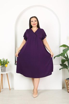 لباس سایز بزرگ بنفش زنانه ویسکو hayfe tekstil - کد 922286800