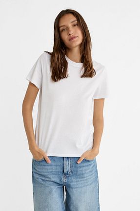 تیشرت سفید زنانه Straight Stradivarius - کد 37286541