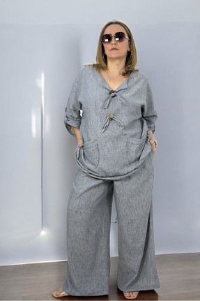 ست بالاتنه و پائین تنه سایز بزرگ طوسی زنانه کش دار yagmurberen - کد 921569850