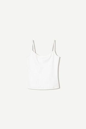 تیشرت سفید زنانه یقه دگاژه Bershka - کد 922294955