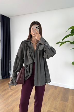 پیراهن طوسی زنانه Fitted BİRCANÇİL - کد 921591363