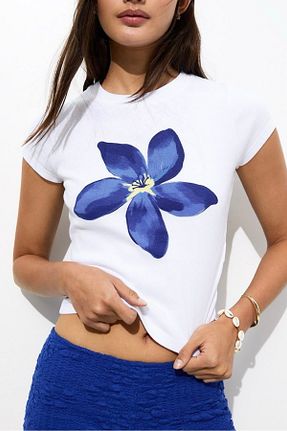 بلوز سفید زنانه گلدار Ef Butik - کد 921584510