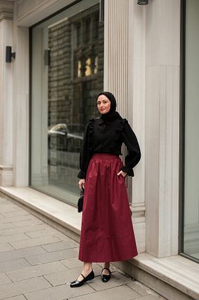 دامن حجاب زرشکی کمر کش دار LOCCO - کد 921618137