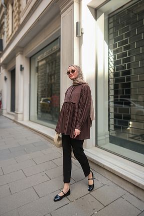 پیراهن حجاب قهوه ای رگولار LOCCO - کد 921617380