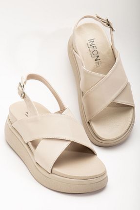 صندل بژ زنانه پاشنه پر Mida Shoes - کد 921623594