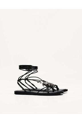 صندل مشکی زنانه پاشنه تخت Bershka - کد 36759397