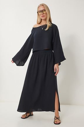 ست بالاتنه و پائین تنه مشکی زنانه رگولار Happiness İstanbul - کد 920862605