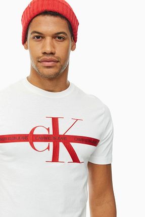 تیشرت سفید مردانه نیمه فیت Calvin Klein - کد 845466277