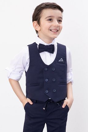 کت و شلوار سرمه ای بچه گانه یقه نوک تیز Cansın Mini - کد 920749505