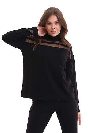پلیور مشکی زنانه اورسایز Irmak Kerekli - کد 358489895