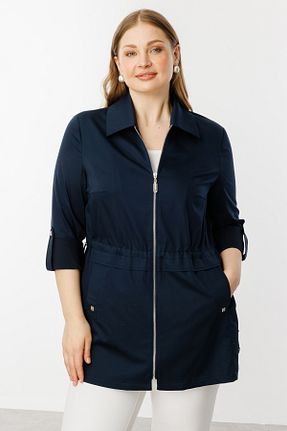 ترنچکت سایز بزرگ سرمه ای زنانه پلی استر Ekol - کد 917837561