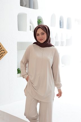 ست بالاتنه و پائین تنه بژ زنانه بافتنی CİSA PRİVE - کد 928754180